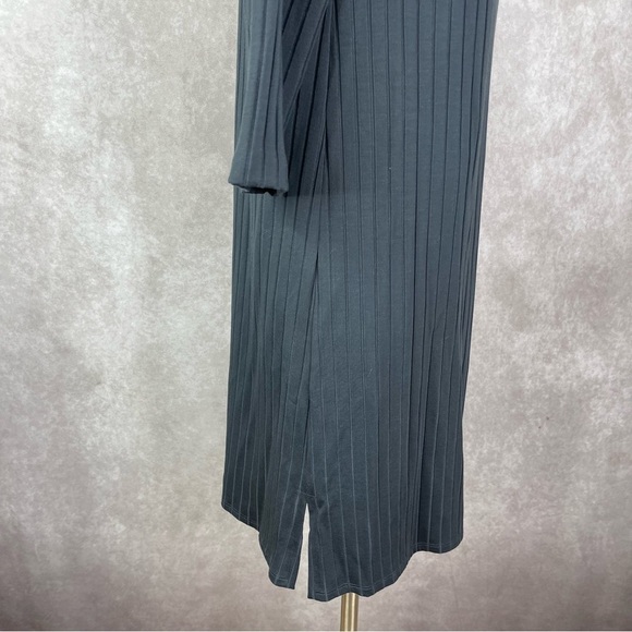 Eileen Fisher Washable Stretch Rib Funnel Neck 3/4 Sleeve Jersey Dress Blue XXS - Picture 8 of 10